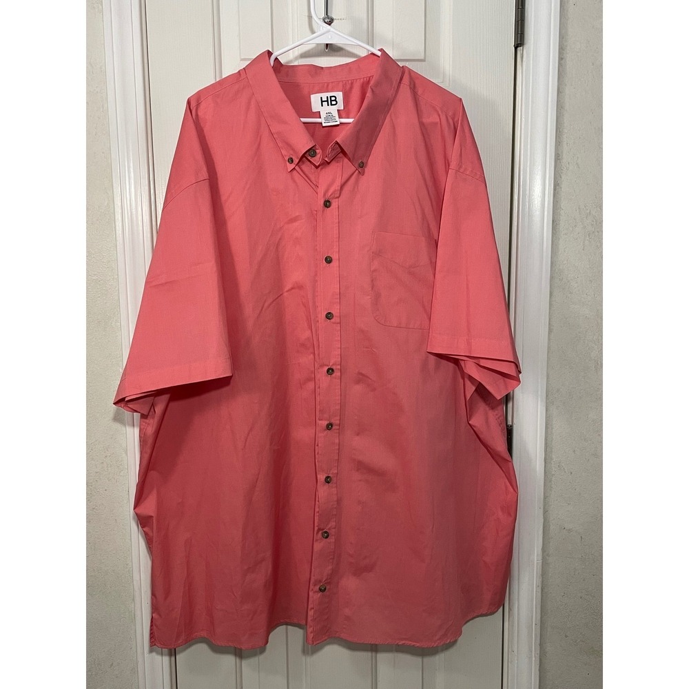 HB Mens Short Sleeve Button Down Shirt Coral Pink 4XL Big and Tall Casual Pocket